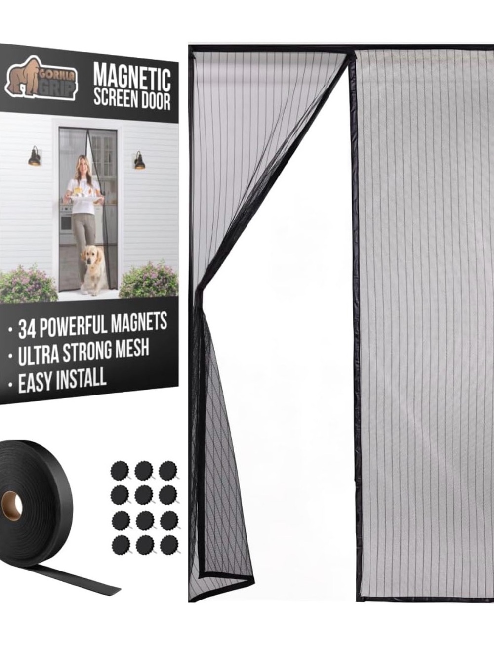 Gorilla Grip Magnetic Screen Door - Black
